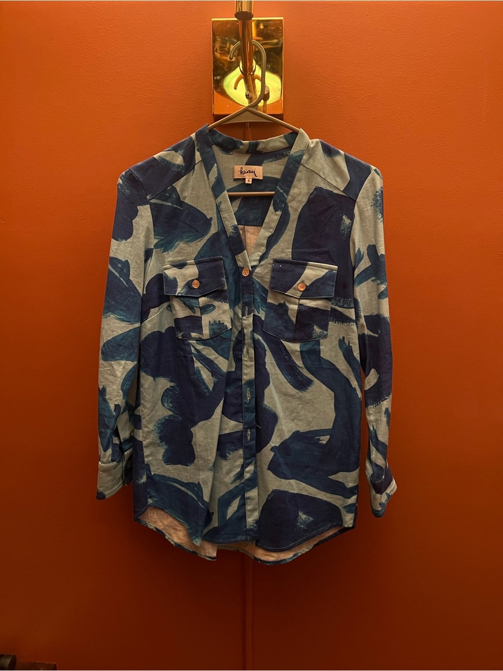 Heinui Blue Abstract Print Button Down Shirt